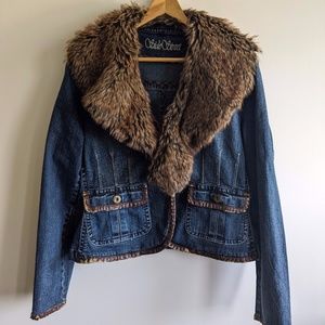 90's jean jacket with fur collar